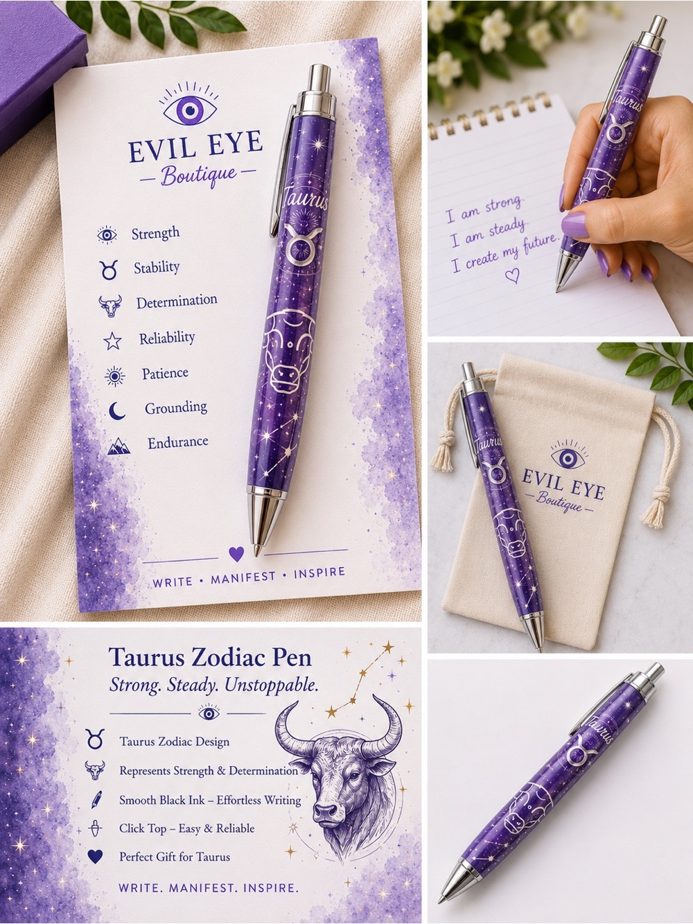 Taurus Zodiac Pen — Purple Celestial Design